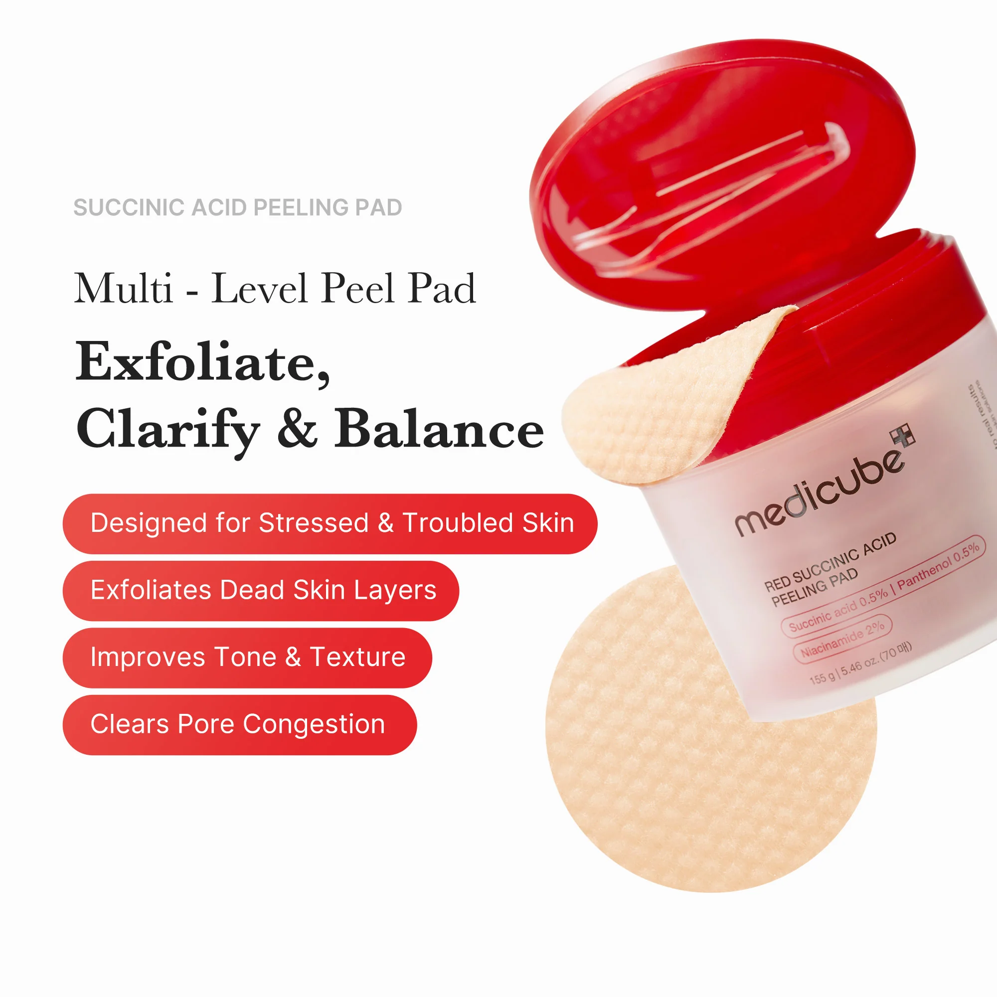 Red Succinic Acid Panthenol Pads - SINGLE - Image 2